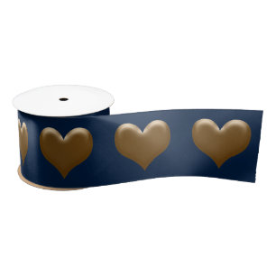 Elegantes großes Herz von Gold Brushed Gold Blue Satinband