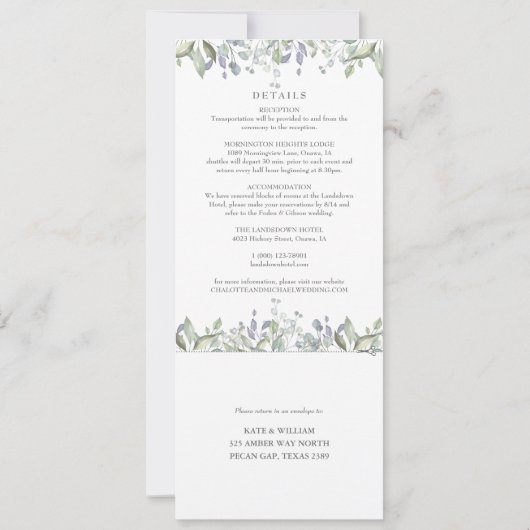 Elegantes Grün auf einer Hochzeit Einladung (Rückseite)