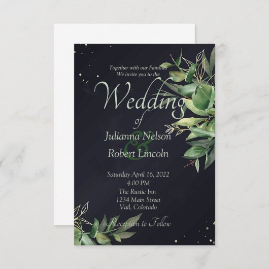 Elegantes Grün auf schwarzer Hochzeitsreise Einladung (Vorne/Hinten)