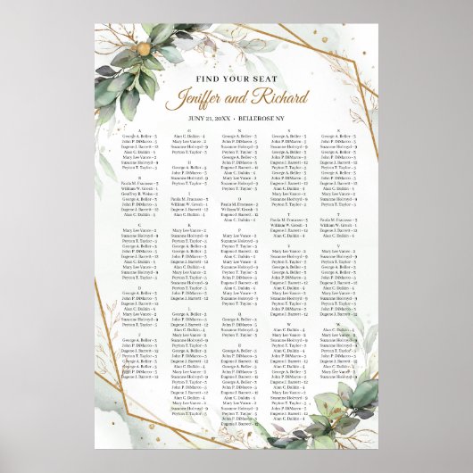 Elegantes Grün Blattgold Alphabetische Imitate Poster (Vorne)