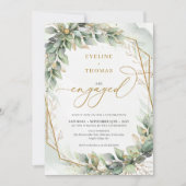 Elegantes Grün Blattwerk Imitate Goldrahmen verlob Einladung (Vorderseite)