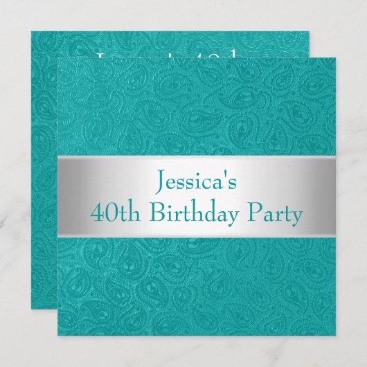 Elegantes Grün-Blau-Weiß-Party Einladung (Vorne/Hinten)