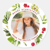 Elegantes Grün Botanisches Foto Runder Aufkleber (Vorderseite)