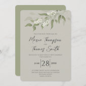 Elegantes Grün der Wasserfarben Blätter Grün Einladung (Vorne/Hinten)