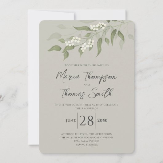 Elegantes Grün der Wasserfarben Blätter Grün Einladung (Vorderseite)