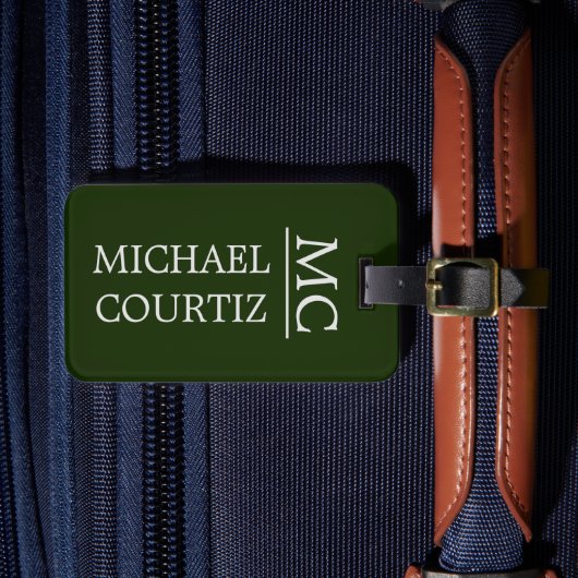 Elegantes Grün, einfach Mit Monogramm personalisie Gepäckanhänger (Vorderseite Insitu 4)