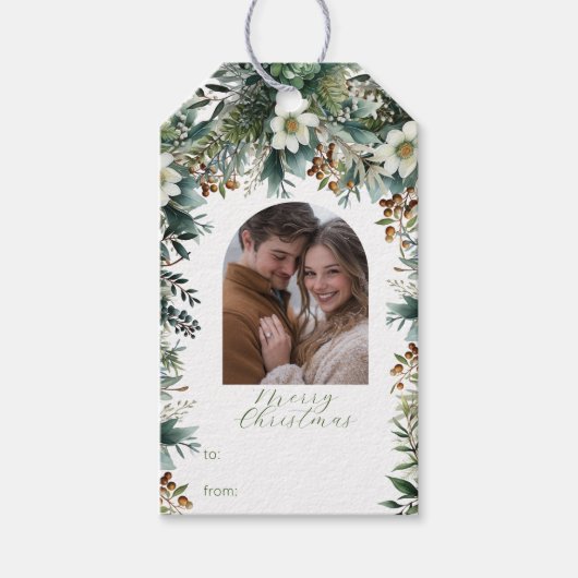 Elegantes Grün Foto Geschenkanhänger (Vorderseite)