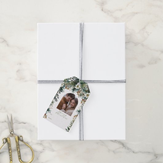 Elegantes Grün Foto Geschenkanhänger (Mit Garn)