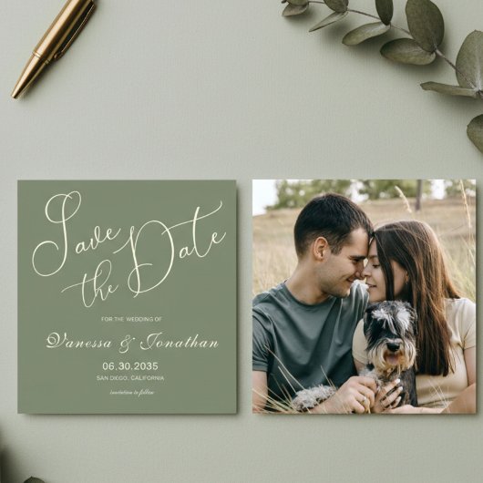 Elegantes Grün Foto Hochzeit speichern Sie das Dat Save The Date