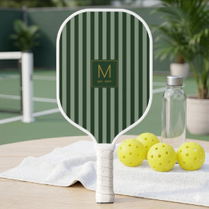 Elegantes grün gestreiftes modernes goldenes Initi Pickleball Schläger
