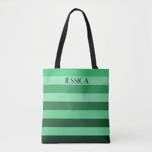 Elegantes grün gestreiftes Muster Name Tasche