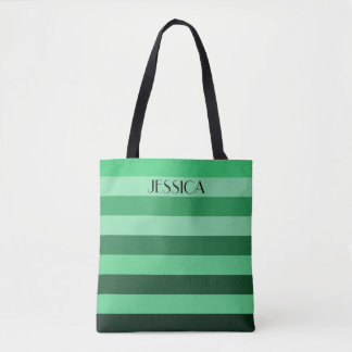 Elegantes grün gestreiftes Muster Name Tasche