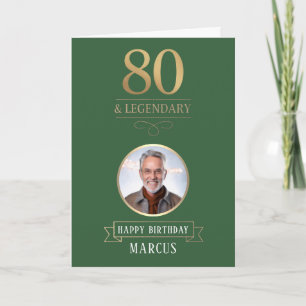 Elegantes Grün & Gold 80. & legendärer Geburtstag Karte