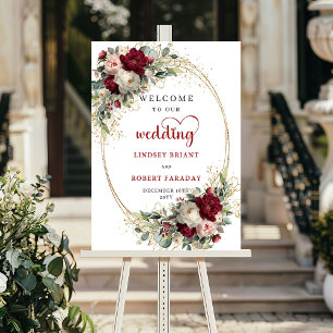 Elegantes Grün Gold Blumen Hochzeit Willkommenssch Poster