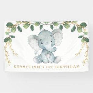 Elegantes Grün Gold Elefant 1. Geburtstag Party Banner