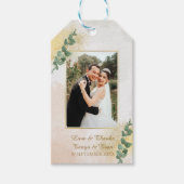 Elegantes Grün & Gold Foto Hochzeit Geschenkanhänger (Vorderseite)