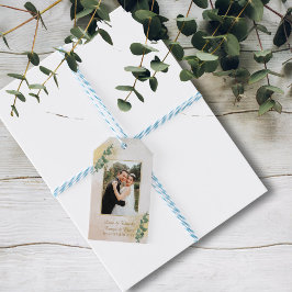 Elegantes Grün & Gold Foto Hochzeit Geschenkanhänger