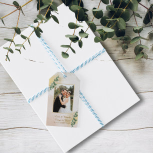 Elegantes Grün & Gold Foto Hochzeit Geschenkanhänger