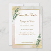 Elegantes Grün & Gold Foto Hochzeit speichern Sie  Einladung (Rückseite)