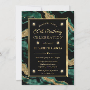 Elegantes Grün & Gold Glitter Achat 60. Geburtstag Einladung
