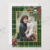 Elegantes Grün/Gold Kariert Holly Weihnachten Foto (Vorderseite)