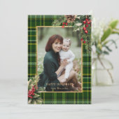 Elegantes Grün/Gold Kariert Holly Weihnachten Foto (Stehend Vorderseite)