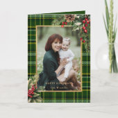Elegantes Grün/Gold Kariert Holly Weihnachten Foto (Vorderseite)