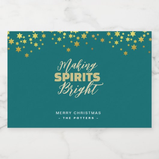 Elegantes Grün & Gold Weihnachten Alkoholflaschenetikett (Einzelnes Label)