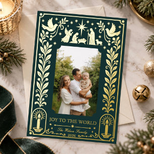 Elegantes Grün Gold Weihnachtsgeschichte Freude de Folien Feiertagskarte