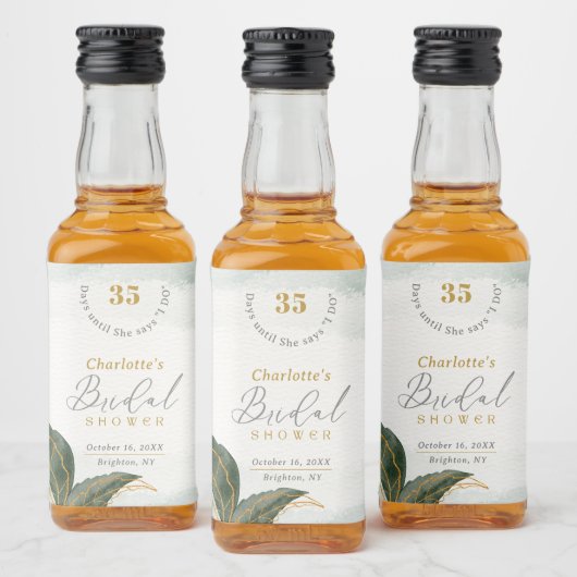 Elegantes Grün Goldenes Brautparty Alkoholflaschenetikett (Flaschen)