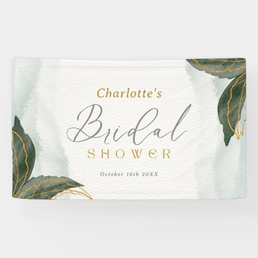 Elegantes Grün Goldenes Brautparty Banner (Horizontal)