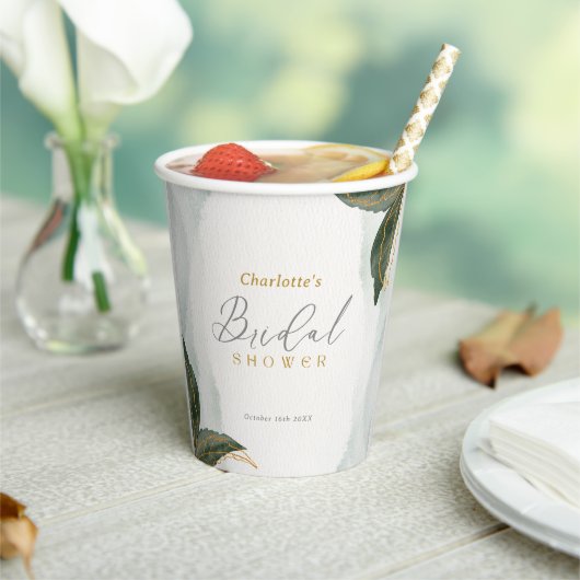 Elegantes Grün Goldenes Brautparty Pappbecher (In Situ)