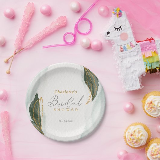 Elegantes Grün Goldenes Brautparty Pappteller (Party)