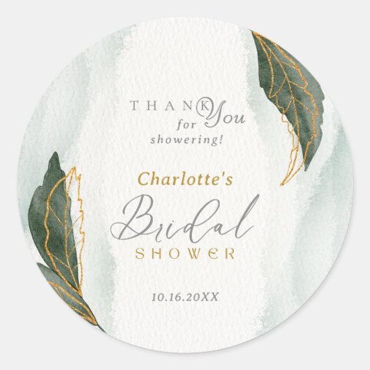 Elegantes Grün Goldenes Brautparty Runder Aufkleber (Vorderseite)