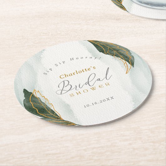 Elegantes Grün Goldenes Brautparty Runder Pappuntersetzer (Angewinkelt)