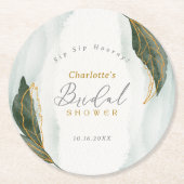Elegantes Grün Goldenes Brautparty Runder Pappuntersetzer (Vorderseite)