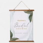 Elegantes Grün Goldenes Brautparty Wandteppich Mit Holzrahmen (Vorderseite)