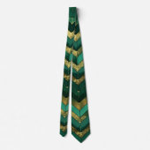 Elegantes grün-goldenes Chevron-Muster Krawatte (Rückseite)