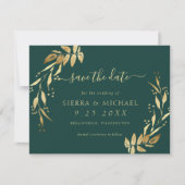 Elegantes grün goldenes Foliage Save the Date Einladung (Vorderseite)