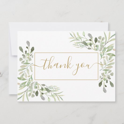 Elegantes Grün - Goldenes Skript Dankeskarte (Vorderseite)