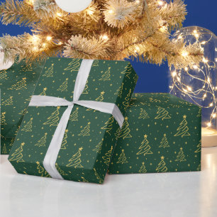 Elegantes grün-goldenes Weihnachtsbaum-Muster Geschenkpapier