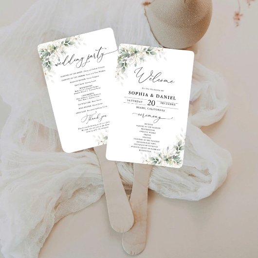 Elegantes Grün Hochzeitsprogramm Handfächer