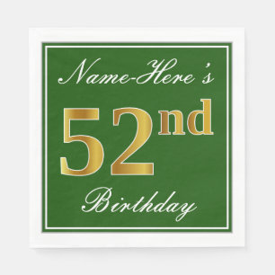 Elegantes Grün, Imitat-Gold52. Geburtstag + Name Serviette