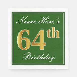 Elegantes Grün, Imitat-Gold64. Geburtstag + Name Serviette