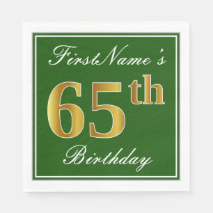 Elegantes Grün, Imitat-Gold65. Geburtstag + Name Serviette