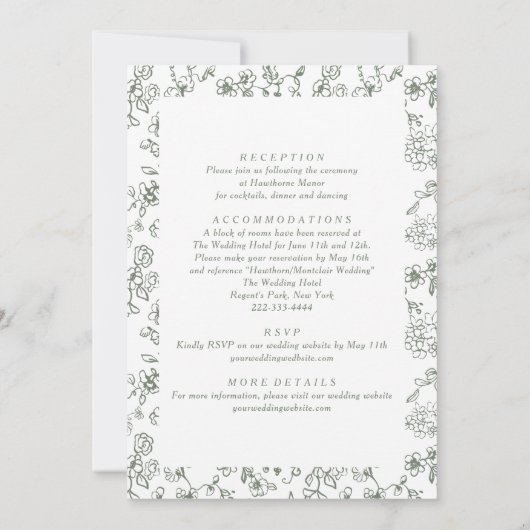 Elegantes Grün in einer Viktorianischen Hochzeit Einladung (Rückseite)