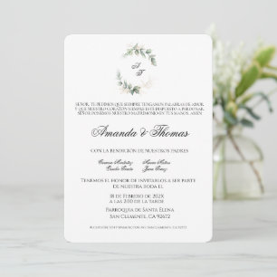 Elegantes Grün minimalistisch spanische Hochzeit Einladung