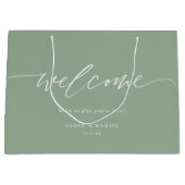 Elegantes Grün-Minze-Hochzeitungs-Begrüßungsbeutel Große Geschenktüte (Vorderseite)