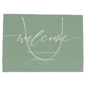 Elegantes Grün-Minze-Hochzeitungs-Begrüßungsbeutel Große Geschenktüte (Rückseite)