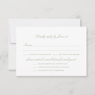 Elegantes Grün mit den Mahlzeiten Optionen Hochzei RSVP Karte